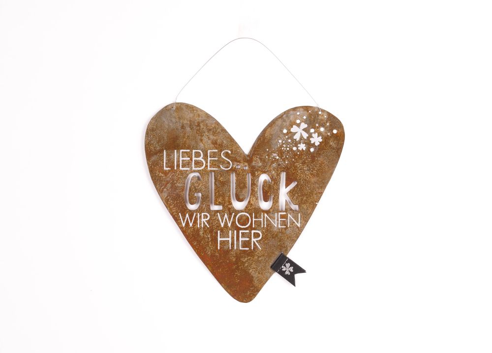 Herzschild "Liebes Glück wir wohnen hier"