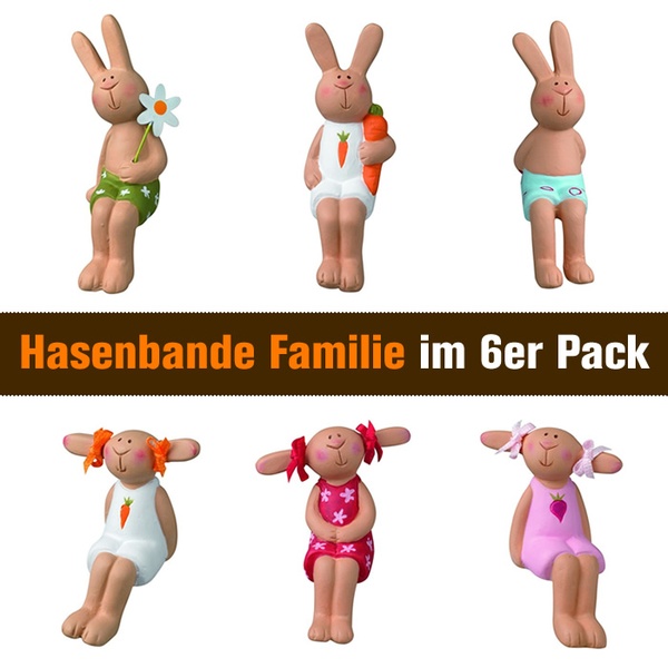 Hasenbande - Mini Kantenhocker - Familie - 6er-Set