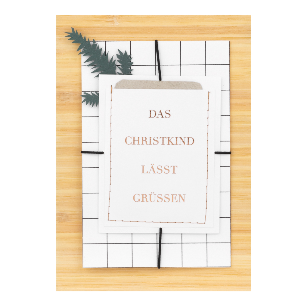 Weihnachtsgeschenkkarte "Das Christkind  lässt grüßen"