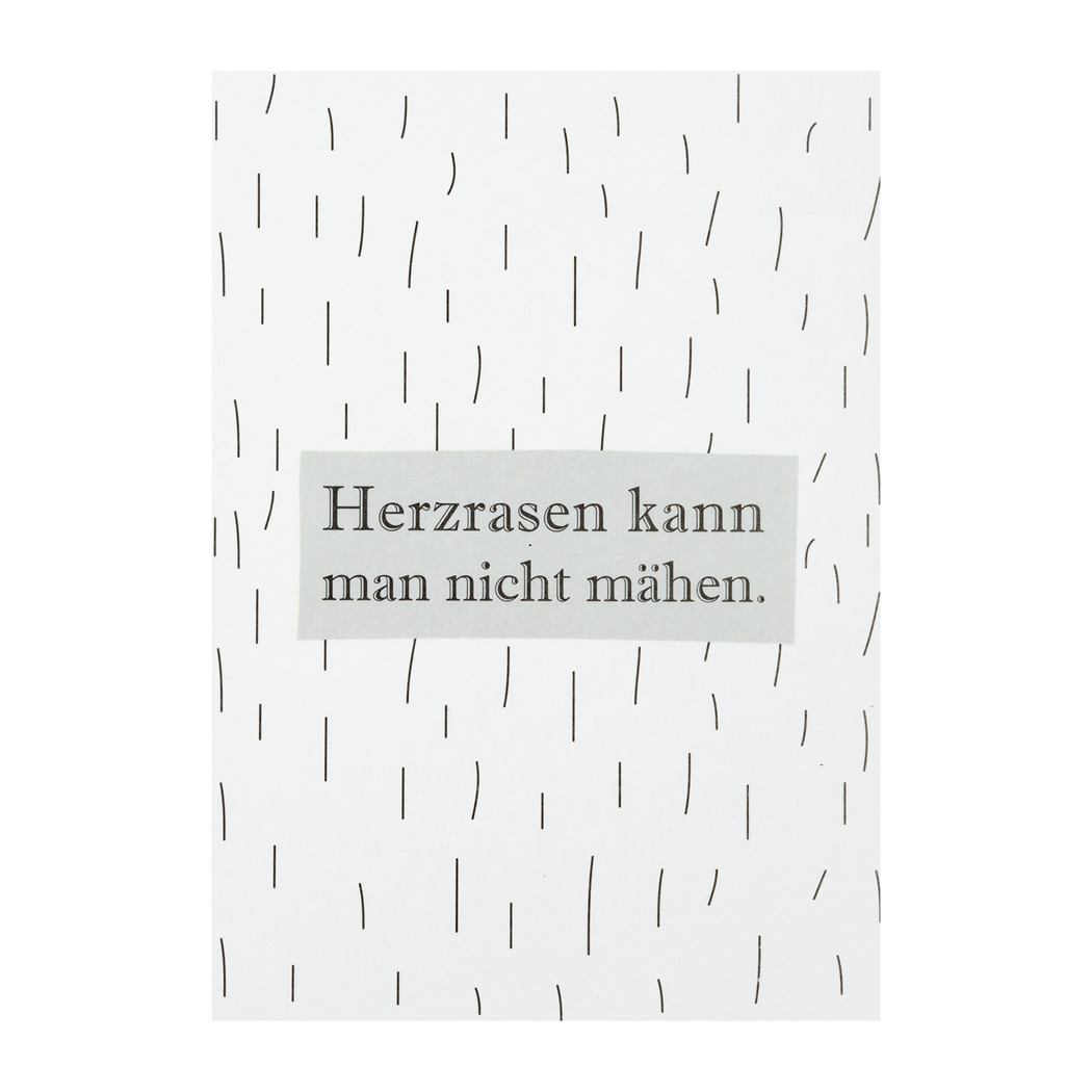 Kleine Botschaft Postkarte "Herzrasen kann man nicht mähen" im 12er Set