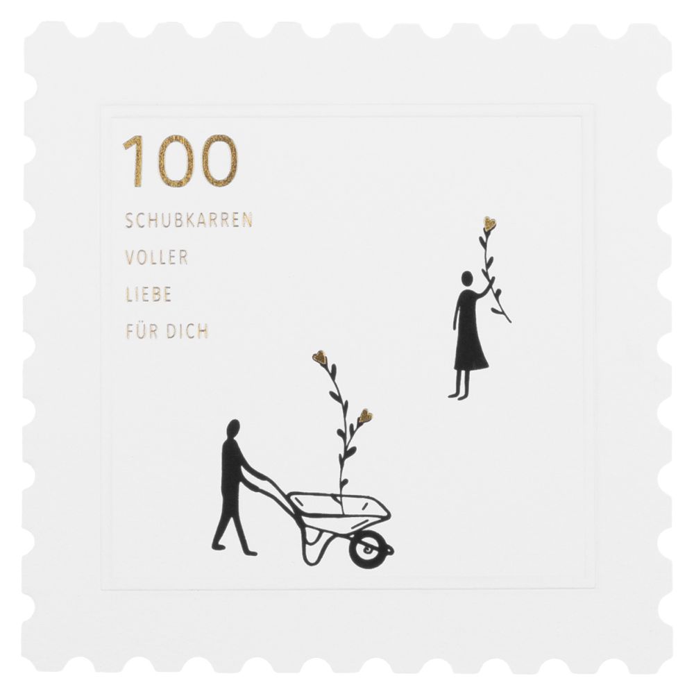 Briefmarkenkarte "100 Schubkarren voller Liebe"